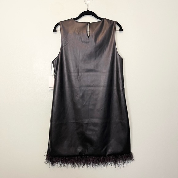 For Cynthia Black Vegan Leather Feathers Sleeveless Shift Mini Dress Large NWT - Picture 2 of 9